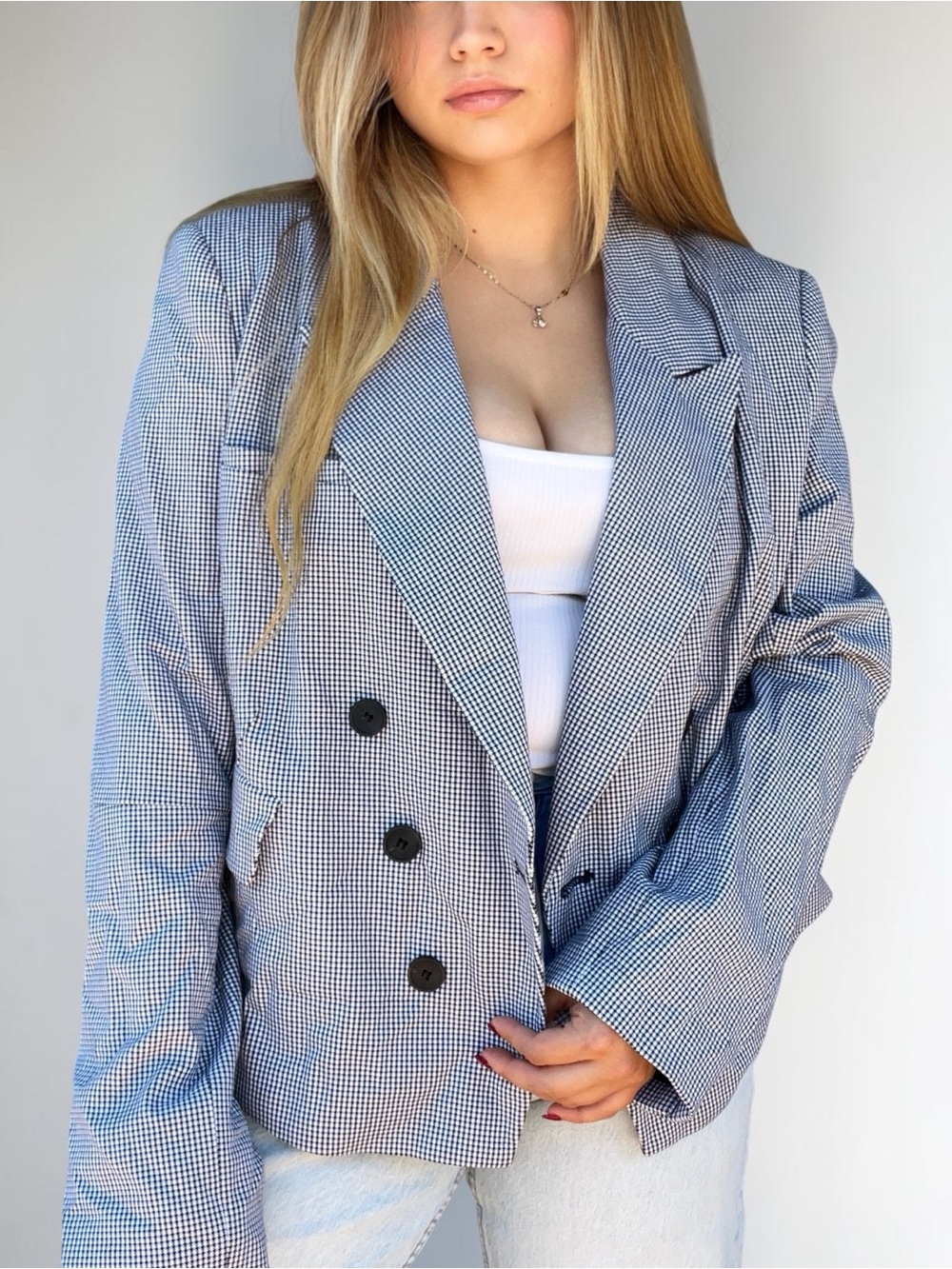 NWOT Free People Houndstooth Print Blazer Size XL